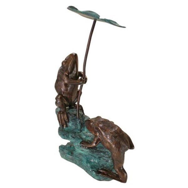 Lily Pad Umbrella Frogs Bronze Piped Garden Statue Spouts Water